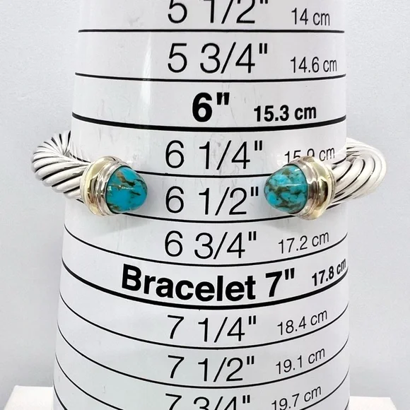 David Yurman Sterling Silver & 14K Gold Turquoise Cable Bracelet - Picture 11 of 14
